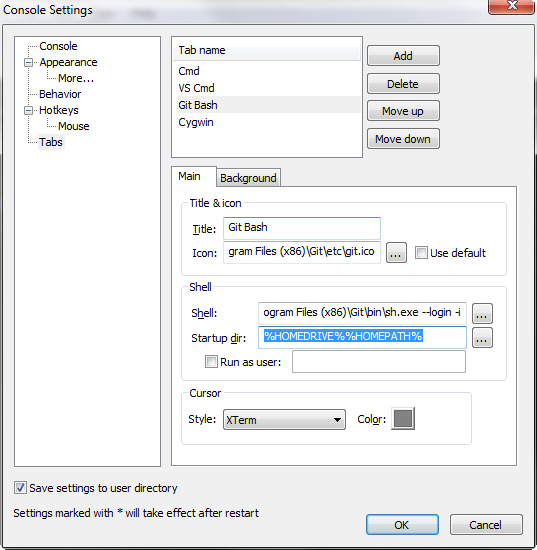 Console2 Settings Console2 Settings Screenshot