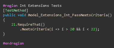 meetscriteria.test.png My unit test for MeetsCriteria method. Testing that 21 is between 20 and 22.