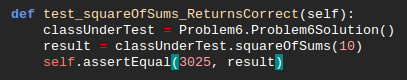 Test 2 for a square of sums method